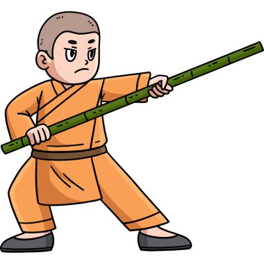 Bu karikatür, Budist Şaolin Keşişi Bambu Çubuğu çizimini gösteriyor..