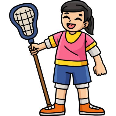 Bu karikatür, Lacrosse Stick illüstrasyonu tutan bir kızı gösteriyor..