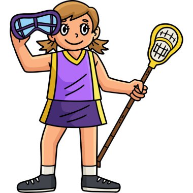 Bu karikatür klip Gözlüklü ve Çubuklu Kadın Lacrosse oyuncusunu gösteriyor.