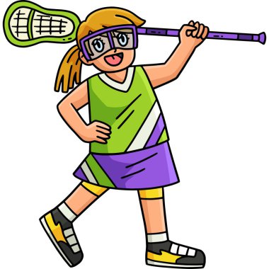 Bu karikatür, Lacrosse Stick illüstrasyonlu bir bayan oyuncuyu gösteriyor..