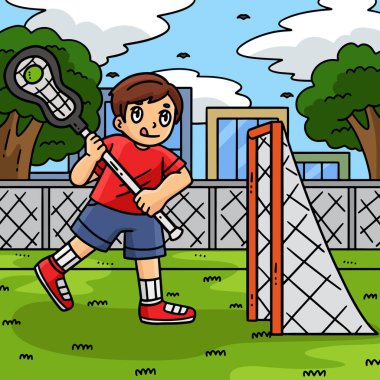 Bu karikatür, lakros oynayan bir çocuğu gösteriyor..