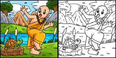 Bu boyama sayfasında bir Budist Şaşırmış Buda var. Bu illüstrasyonun bir tarafı renkli ve çocuklar için bir ilham kaynağı..