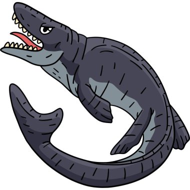 Bu karikatür parçası bir Dinozor Mosasaurus çizimini gösteriyor.