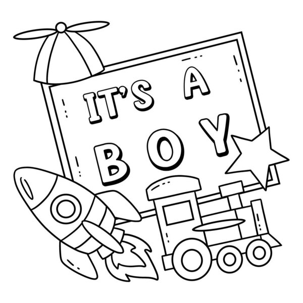 Симпатичная и забавная раскраска страницы Baby Shower Its a Boy with Toy. Обеспечивает детям часы раскрашивания. Раскрасить эту страницу очень просто. Подходит для маленьких детей и малышей.