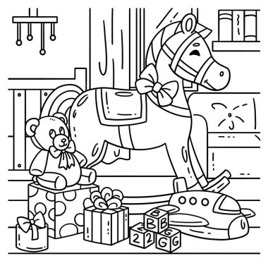 Hediyeli Bebek Duşu Oyuncak Atı 'nın şirin ve komik renkli bir sayfası. Çocuklar için saatlerce boyama eğlencesi sağlıyor. Renklendirmek için, bu sayfa çok kolaydır. Küçük çocuklar ve yeni yürümeye başlayanlar için uygun..