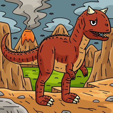 This cartoon clipart shows a Dinosaur Carnotaurus illustration. clipart