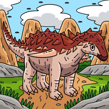 This cartoon clipart shows an illustration of a Dinosaur Borealopelta. clipart