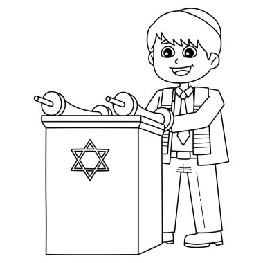Tevrat okuyan bir Bat Mitzvah çocuğunun sevimli ve komik renkli sayfası. Çocuklar için saatlerce boyama eğlencesi sağlıyor. Renklendirmek için, bu sayfa çok kolaydır. Küçük çocuklar ve yeni yürümeye başlayanlar için uygun..