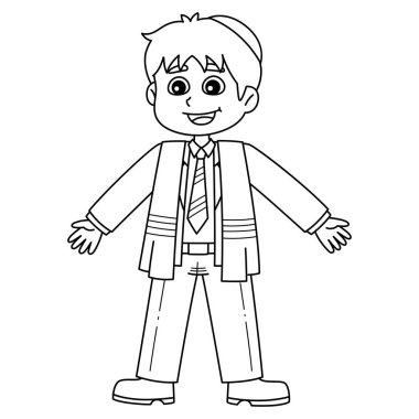 Bar Mitzvah 'lı bir çocuğun Bar için giyinmesinin sevimli ve komik bir boyama sayfası. Çocuklar için saatlerce boyama eğlencesi sağlıyor. Renklendirmek için, bu sayfa çok kolaydır. Küçük çocuklar ve yeni yürümeye başlayanlar için uygun..