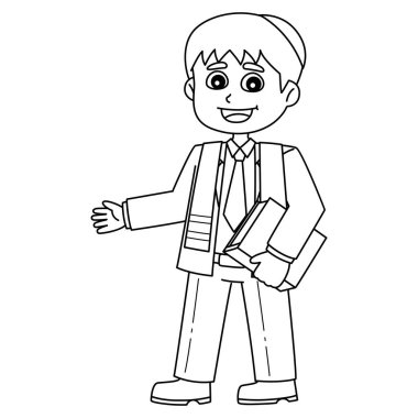 Sinagogda kutlama yapan bir Bar Mitzvah çocuğunun sevimli ve komik renkli sayfası. Çocuklar için saatlerce boyama eğlencesi sağlıyor. Renklendirmek için, bu sayfa çok kolaydır. Küçük çocuklar ve yeni yürümeye başlayanlar için uygun..