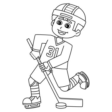 A cute and funny coloring page of an Ice Hockey Boy Player Passing the Puck. Provides hours of coloring fun for children. To color, this page is very easy. Suitable for little kids and toddlers. clipart