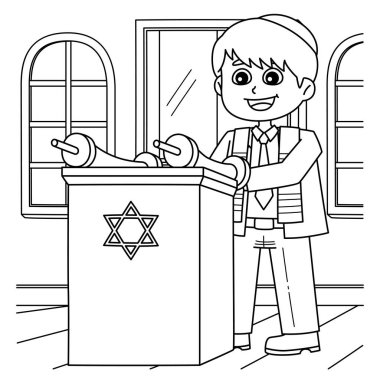 Tevrat okuyan bir Bat Mitzvah çocuğunun sevimli ve komik renkli sayfası. Çocuklar için saatlerce boyama eğlencesi sağlıyor. Renklendirmek için, bu sayfa çok kolaydır. Küçük çocuklar ve yeni yürümeye başlayanlar için uygun..