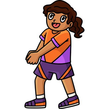 Bu karikatür, voleybol oynayan bir kızı gösteriyor.. 