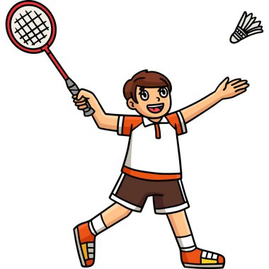 Bu karikatür klipinde bir Badminton oyuncusu Shuttlecock illüstrasyonu için parlıyor.