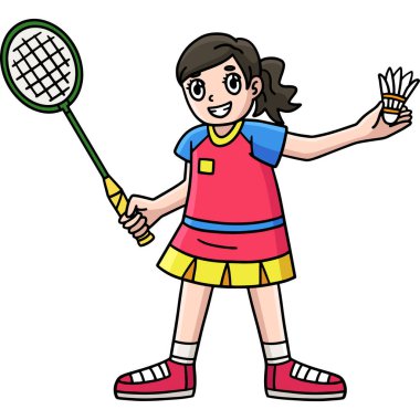 Bu karikatür bölümü Badminton Kadın Oyuncu Raket Shuttlecock illüstrasyonunu gösteriyor.