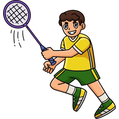 Bu karikatür parçası Badminton 'lu bir oyuncunun raket sallamasını gösteriyor..