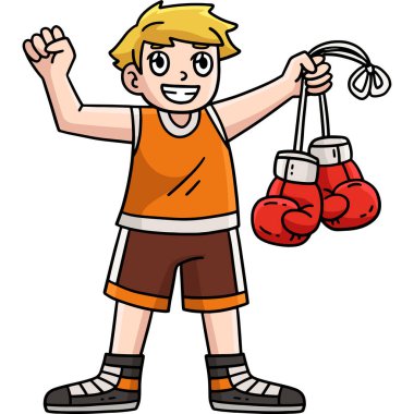 This cartoon clipart shows a Boxer with Boxing Gloves illustration.  clipart