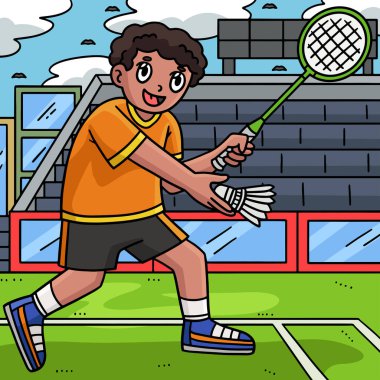 Bu karikatür, Badminton Player 'ın Shuttlecock' a hizmet edişini gösteriyor..