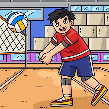 Bu karikatür, bir voleybol oyuncusunun bir top illüstrasyonunu almaya hazır olduğunu gösteriyor.