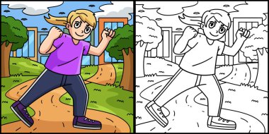 Bu boyama sayfasında Boks Kadın Boksör Eğitimi var. Bu illüstrasyonun bir tarafı renkli ve çocuklar için bir ilham kaynağı.. 