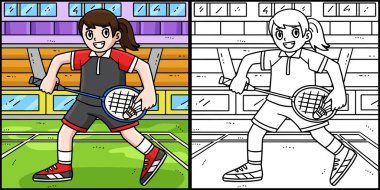 Bu boyama sayfasında bir Badminton Oyuncusunun Shuttlecock 'a servis yaptığı yazıyor. Bu illüstrasyonun bir tarafı renkli ve çocuklar için bir ilham kaynağı..