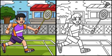 Bu renkli sayfa Badminton Oyuncusunun Shuttlecock 'u kovalamasını gösteriyor. Bu illüstrasyonun bir tarafı renkli ve çocuklar için bir ilham kaynağı..