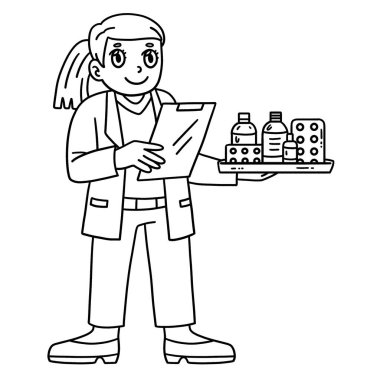 İlaç şişeleri olan bir kadın doktorun sevimli ve komik renkli bir sayfası. Çocuklar için saatlerce boyama eğlencesi sağlıyor. Renklendirmek için, bu sayfa çok kolaydır. Küçük çocuklar ve yeni yürümeye başlayanlar için uygun.. 