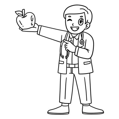 Apple 'lı bir doktorun şirin ve komik renkli sayfası. Çocuklar için saatlerce boyama eğlencesi sağlıyor. Renklendirmek için, bu sayfa çok kolaydır. Küçük çocuklar ve yeni yürümeye başlayanlar için uygun.. 