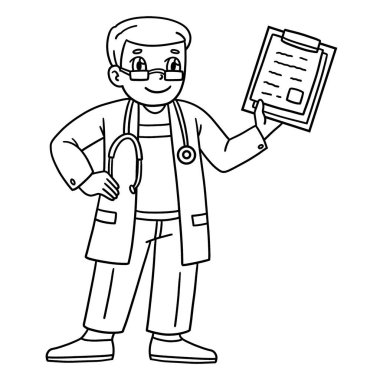 Doktor 'un hoş ve komik renkli bir sayfası. Elinde bir pano ve stetoskop var. Çocuklar için saatlerce boyama eğlencesi sağlıyor. Renklendirmek için, bu sayfa çok kolaydır. Küçük çocuklar ve yeni yürümeye başlayanlar için uygun.. 