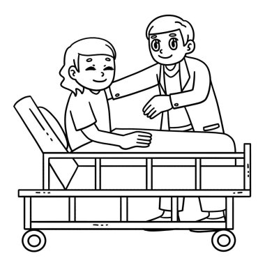 Bir doktorun hastaya dik oturmasında yardım ettiği sevimli ve komik renkli bir sayfa. Çocuklar için saatlerce boyama eğlencesi sağlıyor. Renklendirmek için, bu sayfa çok kolaydır. Küçük çocuklar ve yeni yürümeye başlayanlar için uygun.. 