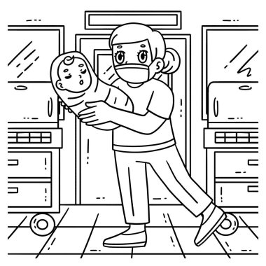 Yeni doğmuş bebeği olan bir kadın doktorun sevimli ve komik renkli sayfası. Çocuklar için saatlerce boyama eğlencesi sağlıyor. Renklendirmek için, bu sayfa çok kolaydır. Küçük çocuklar ve yeni yürümeye başlayanlar için uygun..