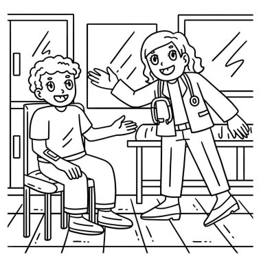 Hasta ile Konuşan Kadın Doktor 'un sevimli ve komik renkli sayfası. Çocuklar için saatlerce boyama eğlencesi sağlıyor. Renklendirmek için, bu sayfa çok kolaydır. Küçük çocuklar ve yeni yürümeye başlayanlar için uygun..