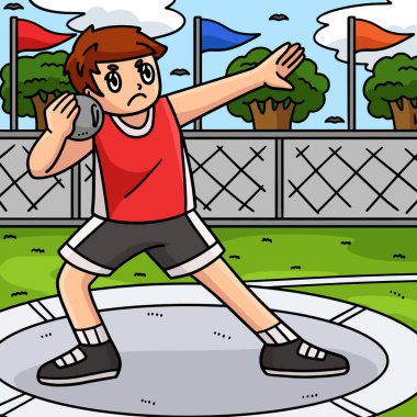 This cartoon clipart shows a Track and Field Athlete in a Shot Put illustration. clipart