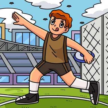 Bu karikatür klip Discus illüstrasyonlu bir Track and Field Sporcusunu gösterir.