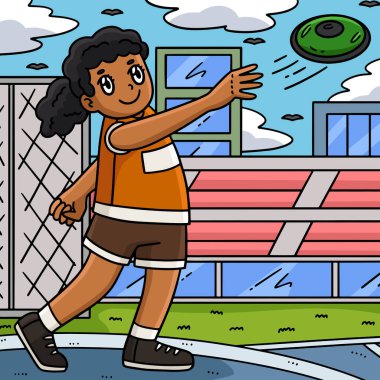 Bu karikatür parçası Disk çizen bir Parça ve Alan Kadınını gösterir.