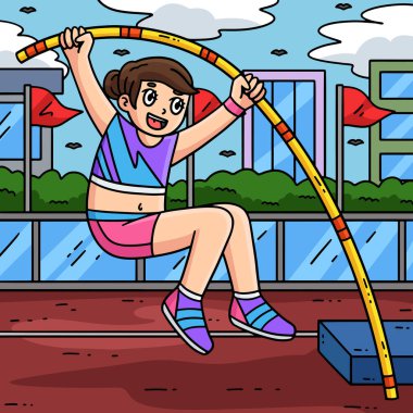 Bu karikatür parçası bir Track ve Field Female Pole Kasası illüstrasyonunu gösterir.