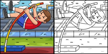 Bu renklendirme sayfası bir Pist ve Saha Sporcusu Pole Tonozu 'nu gösteriyor. Bu illüstrasyonun bir tarafı renkli ve çocuklar için bir ilham kaynağı..