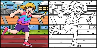 Bu renklendirme sayfası Bayrak Bayrağı ile bir Parça ve Alan Kadınını gösterir. Bu illüstrasyonun bir tarafı renkli ve çocuklar için bir ilham kaynağı..