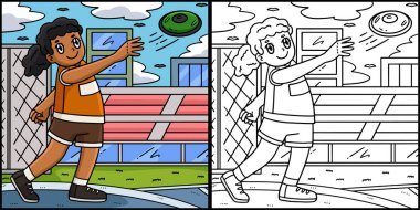 Bu renkli sayfa diski atan bir bayan atleti gösteriyor. Bu illüstrasyonun bir tarafı renkli ve çocuklar için bir ilham kaynağı..