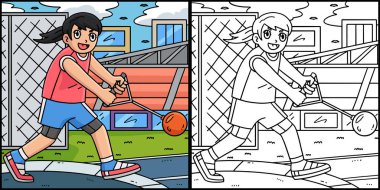 Bu renklendirme sayfası çekiç atmada bir Track and Field kadınını gösteriyor. Bu illüstrasyonun bir tarafı renkli ve çocuklar için bir ilham kaynağı..