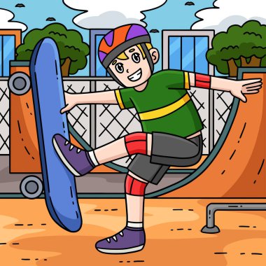 Bu karikatür klipinde kaykay yapan bir çocuğun çizimi var..