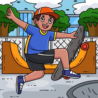 Bu karikatür, Airwalk Trick illüstrasyonlu bir kaykaycı çocuğu gösteriyor..