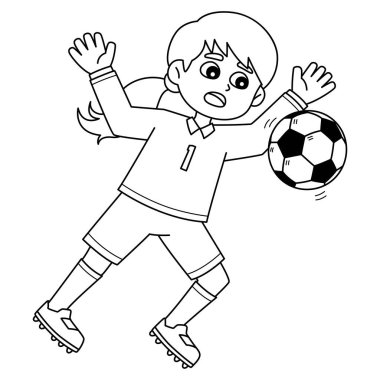 Bayan bir futbolcu kalecinin sevimli ve komik renkli sayfası. Çocuklar için saatlerce boyama eğlencesi sağlıyor. Renklendirmek için, bu sayfa çok kolaydır. Küçük çocuklar ve yeni yürümeye başlayanlar için uygun..