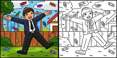 Bu boyama sayfasında bir Bar Mitzvah Çocuk Şekerleme Duşu Alırken görülüyor. Bu illüstrasyonun bir tarafı renkli ve çocuklar için bir ilham kaynağı..