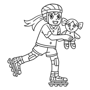 Oyuncak bebekle kayan bir kadının sevimli ve komik renkli sayfası. Çocuklar için saatlerce boyama eğlencesi sağlıyor. Renklendirmek için, bu sayfa çok kolaydır. Küçük çocuklar ve yeni yürümeye başlayanlar için uygun..