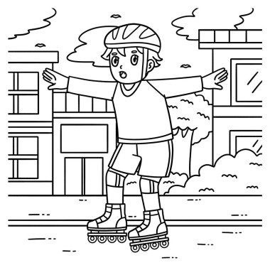 Inline Skater Boy 'un dengelemeye çalıştığı sevimli ve komik renkli bir sayfası. Çocuklar için saatlerce boyama eğlencesi sağlıyor. Renklendirmek için, bu sayfa çok kolaydır. Küçük çocuklar ve yeni yürümeye başlayanlar için uygun..