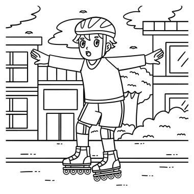 A cute and funny coloring page of an Inline Skater Boy Trying to Balance. Provides hours of coloring fun for children. To color, this page is very easy. Suitable for little kids and toddlers. clipart