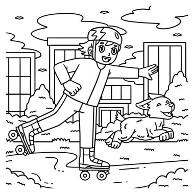 Paten yapan evcil bir çocuğun sevimli ve komik renkli bir sayfası. Çocuklar için saatlerce boyama eğlencesi sağlıyor. Renklendirmek için, bu sayfa çok kolaydır. Küçük çocuklar ve yeni yürümeye başlayanlar için uygun..