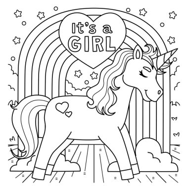 A cute and funny coloring page of a Baby Shower Its A Girl. Provides hours of coloring fun for children. To color, this page is very easy. Suitable for little kids and toddlers. clipart