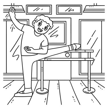 Bir bale dansçısının şirin ve komik renkli bir sayfası bir bale barında geriniyor. Çocuklar için saatlerce boyama eğlencesi sağlıyor. Renklendirmek için, bu sayfa çok kolaydır. Küçük çocuklar ve yeni yürümeye başlayanlar için uygun..